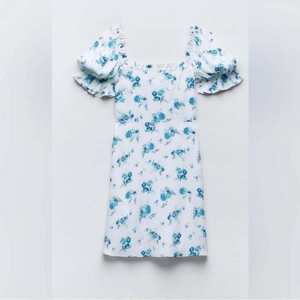 Zara Short Floral Print Dress Blue and White size S - Picture 6 of 8